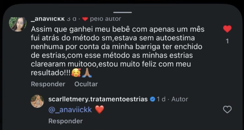 Print de conversa: paciente elogia atendimento humanizado da Scarllet Mery