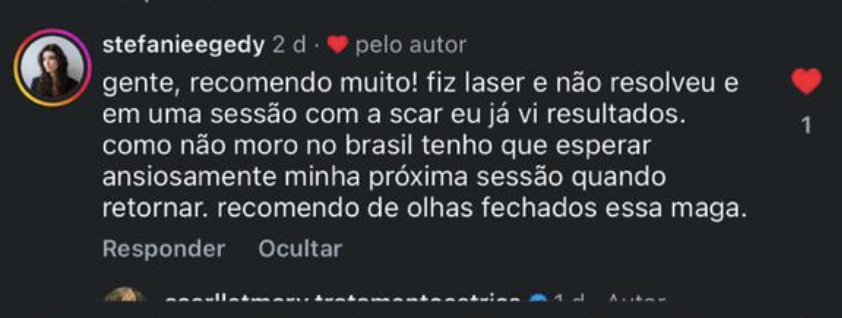 Print de WhatsApp com agradecimento pelo resultado natural do tratamento de estrias